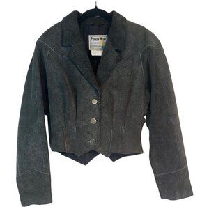 VTG Pioneer Wear Womens Cropped Western Leather Jacket Size 10 Suede 80s Padded